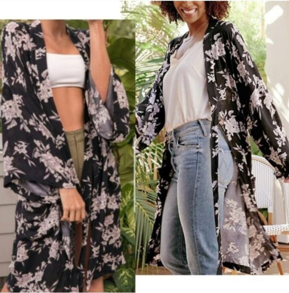 Spiritual Gangster Maya Kimono Black Floral Boho Yoga Luxe One Size